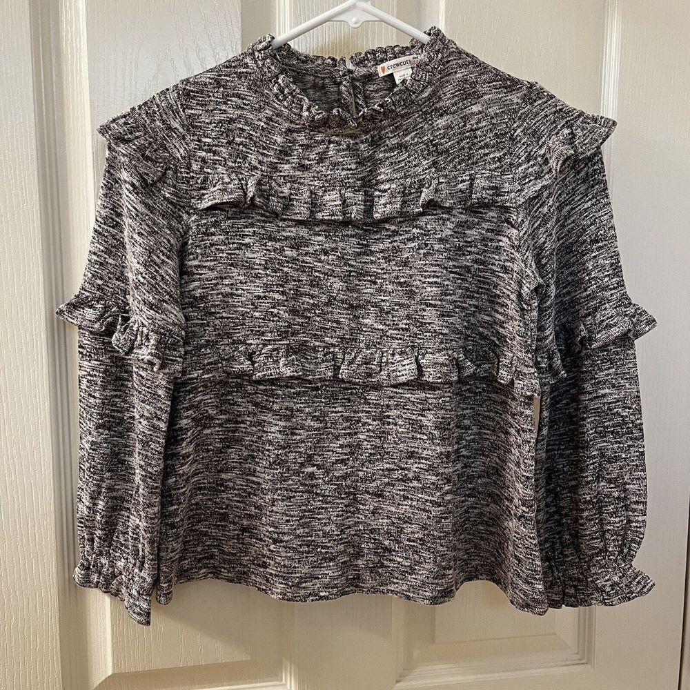 Crewcuts Ruffle Pullover in Superfine Yarn Heather Speckled Gray Girls SZ 10 NWT